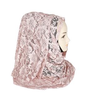 ファッションレディメイドフラワーレースパールヒジャーブヘッドスカーフイスラム教徒の女性プレーンポリエステルスカーフヒジャーブ - Product Image 2