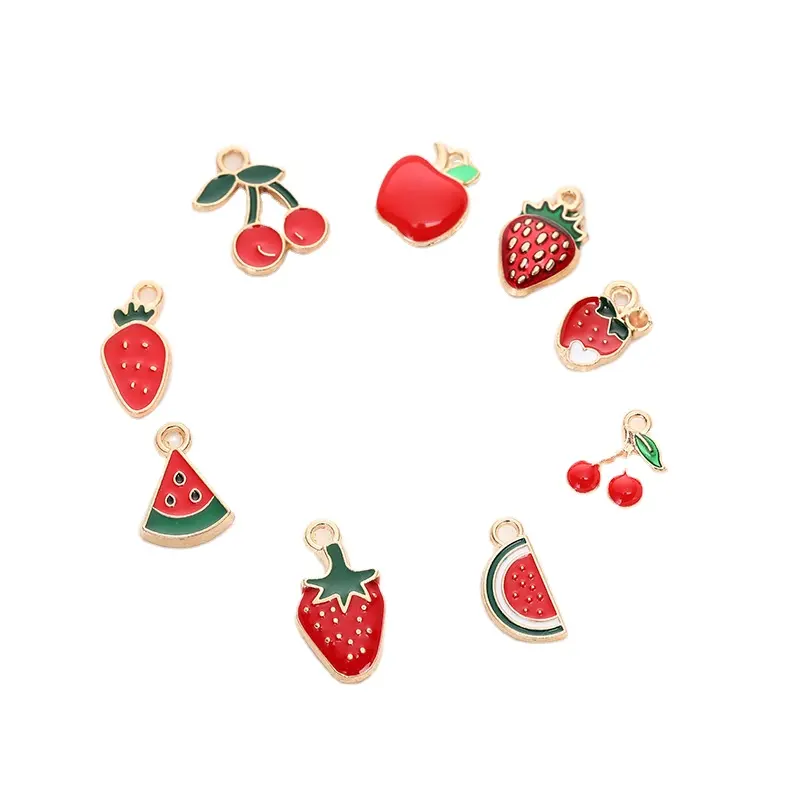Fruit series alloy gold plated daily diy strawberry watermelon apple necklace earring pendants OEM ODM custom enamel charm