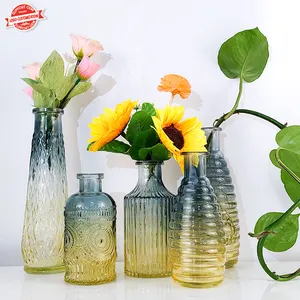 Wholesale Factory Supplier Embossed Thick Glass Flower Set Vases for Wedding Home Decor