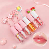 Huile à lèvres colorée végétalienne personnalisée avec logo, étiquette privée, mignonne, brillante, hydratante aux fruits, avec porte-clés – Vente en gros