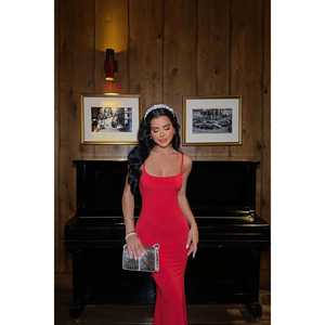 Vestido de Gala Rojo Estilo Sencillo con Tirantes, Corte A Recto, Bordado con Lentejuelas, Corte Imperio, Tallas XS-XL, Opciones de Largo hasta el Suelo y hasta la Rodilla - Product Image 2