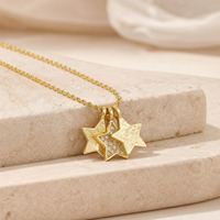 Kalung Liontin FUAMAY Gaya Celestial Ramah Lingkungan Berlapis Emas 18K/Rhodium dengan Tekstur Bertumpuk Tiga Bintang CZ Grosir