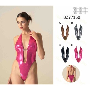 Costume da bagno intero taglie forti con controllo pancia, monokini conservativo BZ77150 Rosa Nero Marrone Argento - Product Image 1