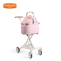 Vente en gros 3-en-1 poussette pour animaux de compagnie en tissu Oxford pliable à un bouton avec auvent résistant au soleil et support amovible disponible en rose