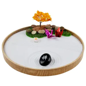 Individuelles Tischplatte-Weiss Sand Zen-Garten-Set Box Geschenkset für Schreibtisch dekorativer Zen-Garten