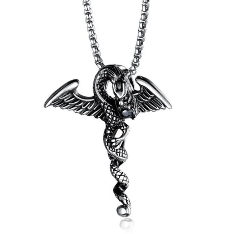 The Sword Shaped Vintage Stainless Steel Casting Dragon Necklace Pendant Wholesale