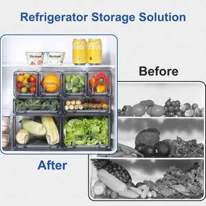 PET Factory Custom Logo Fridge Vegetable Food Storage <b>Container</b> Box 14pcs Set Household Fruit Food Storage Box - Product Image 3