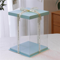 Boîte à gâteau d'anniversaire transparente bleue 4 6 8 10 12 pouces, simple ou double couche, extra-haute, carrée, en plastique PET, alimentaire