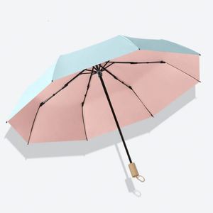 Paraguas con Protección UV UPF 50+ con Mango de Madera, Ligero, Plegable, para Sol y Lluvia, Apertura y Cierre Automáticos, para Viajes - Product Image 3