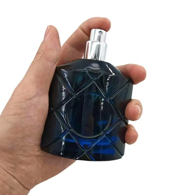 High Quality New design dark blue 40ml rhombus glass Perfume bottle Fragrance Empty Packaging