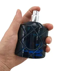 High Quality New Design Dark Blue 40ml Rhombus Glass Perfume Bottle Fragrance Empty Packaging