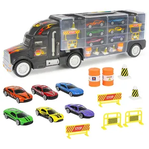 सर्वश्रेष्ठ विक्रेता बच्चों को Diecast खिलौने वाहन मॉडल परिवहन कार वाहक ट्रक खिलौना 6 खिलौना कारों और सामान के साथ लड़कों के लिए उपहार