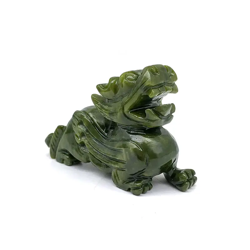 Natural alta qualidade mão esculpida verde jade kylin cristal artesanato transbordo pedra para decoração