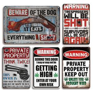 Plaque en métal amusante avec inscription d'avertissement : Attention au chien, propriété privée, interdiction d'entrer, <span class=keywords><strong>humour</strong></span>, garage, remise, décoration murale pour <span class=keywords><strong>homme</strong></span> - Product Image 1