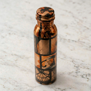 Bouteille d'eau vintage en cuivre pur, vaisselle en cuivre, bouteille bien-être ayurvédique, bouteille en cuivre anti-fuite, design imprimé - Product Image 1