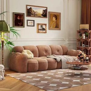 Cream Fabric <b>Sofa</b> Three Seater Cloud Pattern Velvet Designer Living Room Furniture - Product Image 4