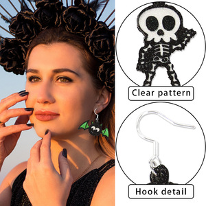 Nouvelles boucles d'oreilles d'Halloween en forme d'araignée et de chauve-souris pour adultes et enfants, décoration de fête, effrayantes et amusantes - Product Image 4