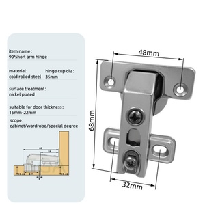 Charnières hydrauliques courtes à fermeture douce à 90 degrés, style moderne et traditionnel, en nickel, pour cuisine, salon, bureau à domicile et atelier - Product Image 5