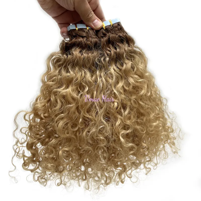 Vmae-Bande de cheveux humains européens bruts avec extensions, couleur ombre bouclée, blonde 613, extensions de cheveux humains