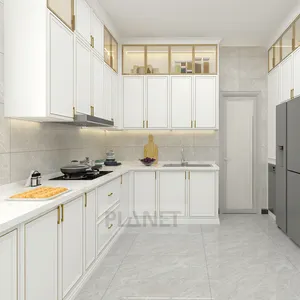 Planet American Luxury Villa Customised HPL Shaker Solid Wood Mahogany Modular Kitchen Cabinets