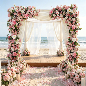 Composition florale artificielle en soie, arche de fleurs roses pour décoration de mariage et événements - Product Image 1