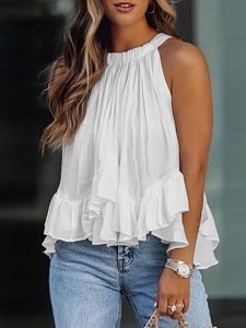 Nuevo modelo de verano sin mangas Halter Top <span class=keywords><strong>blusas</strong></span> para dama cuello Halter blusa blanca <span class=keywords><strong>con</strong></span> puntos negros - Product Image 6