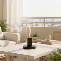 Cheminée bioéthanol cylindrique de luxe sur pied avec plateau en verre, foyer miniature sans fumée, décoration intérieure moderne pour salon