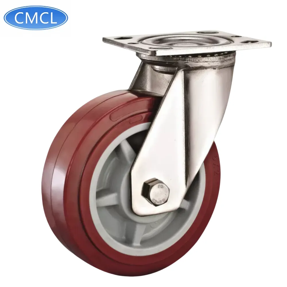 CMCL 4 5 6 8 pulgadas rueda giratoria de uretano rojo PU resistente rueda de poliuretano de alta tecnología