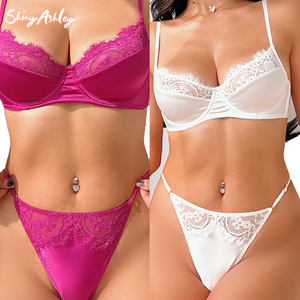 Ultra-thin Satin Women's <strong>Bra</strong> Underwire <strong>Bra</strong> &amp; Briefs with Adjustable <strong>Straps</strong> &amp; Embroidery Decoration Sexy Lingerie Logo Pattern - Product Image 4