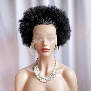 Perruque <span class=keywords><strong>afro</strong></span> en cheveux humains avec dentelle frontale de 6 pouces 13x4, tressée à la main, noir naturel, pour femmes africaines - Product Image 2