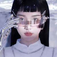 Lunettes de soleil futuristes unisexes en gros, style cyberpunk, monture enveloppante argentée effet miroir