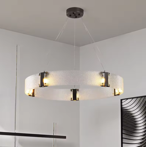 Zèle éclairage contemporain rond en verre suspendu pour salon or noir nordique suspension - Product Image 2