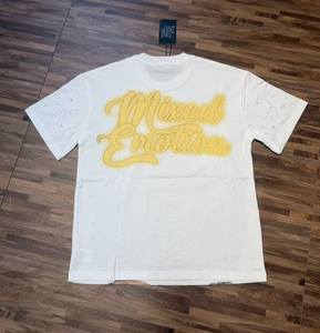 เสื้อยืดแขนสั้นผ้าฝ้าย 100% พิมพ์ลายเรโทรคุณภาพสูง สไตล์ฮิปฮอปลำลองแนวสตรีท สำหรับผู้ชาย รุ่น Mixed Emotions - Product Image 4