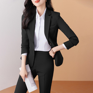 Women's Suit Set Gray Wool Blend Full Sleeve Anti-Wrinkle Formal <b>Work</b> Wear Business Interview Office Uniform Spring Autumn - Product Image 2