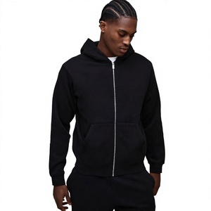 Serie de Productos al por Mayor de Alta Calidad |   Sudadera con capucha y cremallera para hombre, negra, holgada, de forro polar, informal, de invierno, bordada - Product Image 5