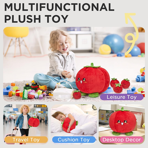 Peluche Tomate Mignonne en Gros avec 4 Petites Tomates, Coussin Doux en Coton PP Rembourré en Forme de Fruit pour Enfants et Bébés - Product Image 4