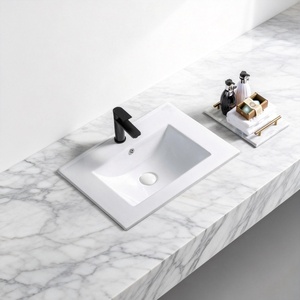 Lavabo Rettangolare a Bordo Sottile Cotto ad Alta Temperatura - Lavabo da <span class=keywords><strong>Bagno</strong></span> Semi-Incassato con Diverse Misure (Liscio e Facile da Pulire) - Product Image 6