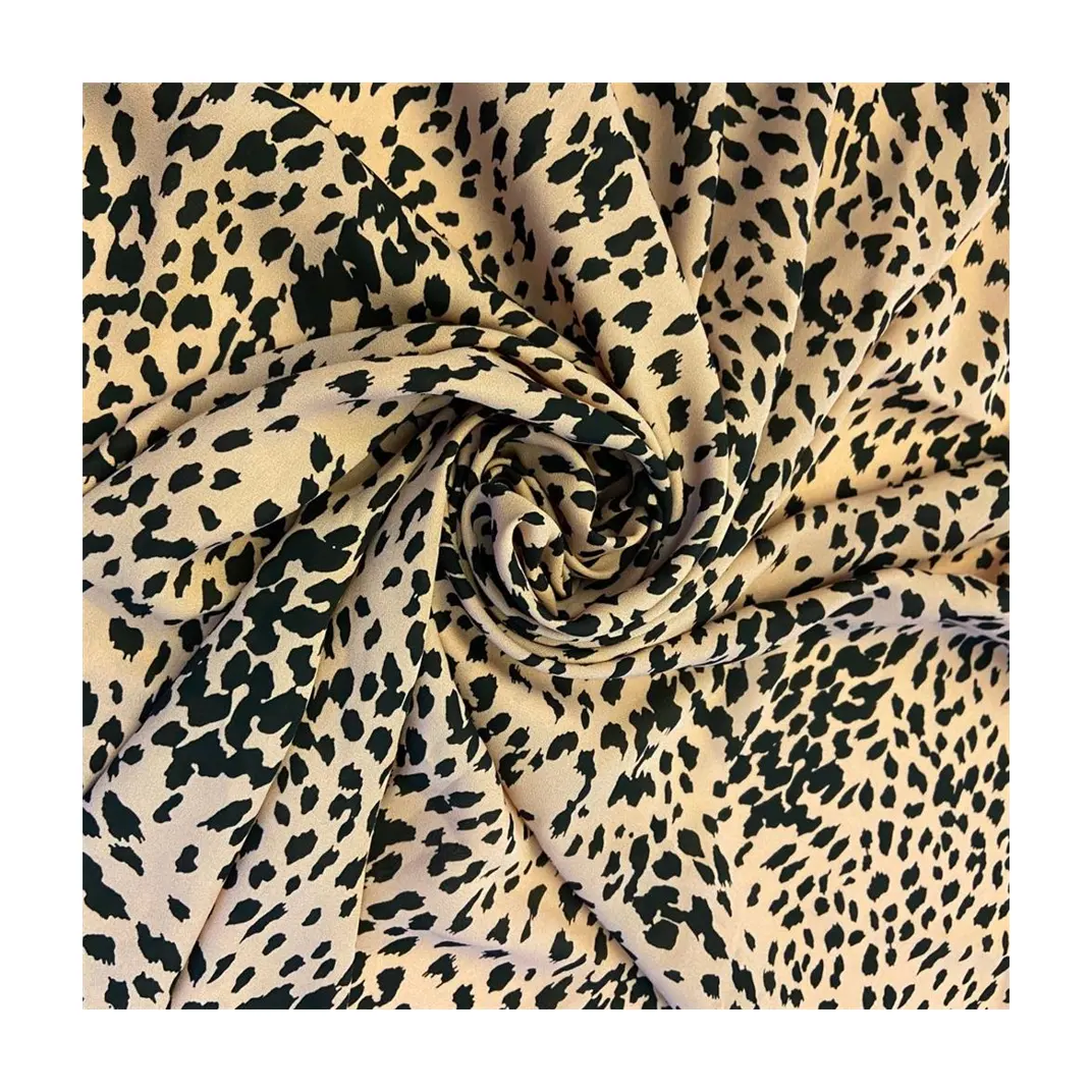 Tissu de crêpe extensible 4 voies imprimé léopard Spandex crêpe 100 polyester tissu pour vêtements impression de tissu personnalisé