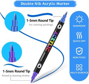 Dual Tip Acrylic Marker Pen <b>Set</b> Fine Brush Tip for Graffiti Permanent Ink <b>Paint</b> Easy-to-Use Acrylic Art Marker Pen - Product Image 5