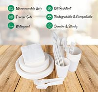 Ensemble de couverts en papier jetables robustes de 200 pièces assiettes en papier blanc compostables serviettes couteau fourchettes pour fête d'anniversaire