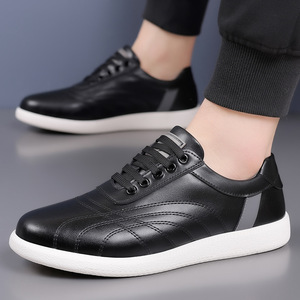 Zapatos Casuales de Cuero para Hombre, Negros, Tacón Bajo, Suela de Goma Antideslizante, Cómodos para Caminar - Product Image 1