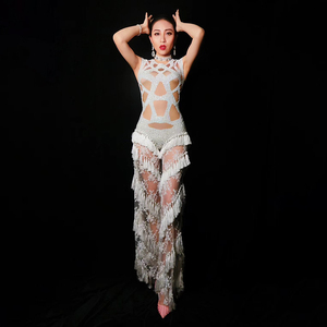 NOVANCE Y1405-B Dropshipping Productos 2024 Embroidered <strong>Jumpsuit</strong> Beaded Womens <strong>Fringe</strong> Tassel <strong>Jumpsuit</strong> for Dance - Product Image 1