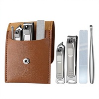 Ensemble de manucure et pédicure en acier inoxydable, kit de coupe-ongles 4 pièces avec étui en cuir pour ongles des mains et des pieds