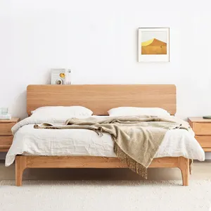 Simple modern bedroom furniture solid wood double bed queen size bed solid wood color optional bed frame