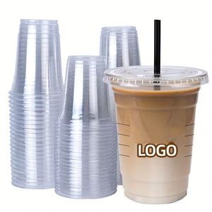 Gobelets en plastique PET transparents écologiques jetables avec logo personnalisé imprimé, 98 mm, fond plat, pour café glacé, jus, 12/14/16/18/20/24 oz - Product Image 1