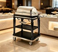 Chariot de service alimentaire pour hôtel, chariot chauffe-plats rond noir à couvercle roulant pour traiteur, buffet, événement