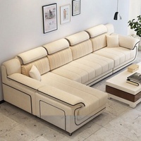 Conjunto de Sofá Moderno de Tela con Chaise Longue en Forma de L, Simple, Grande y Pequeño, Lavable, Relleno de Esponja, para Villa, Escuela, Taller