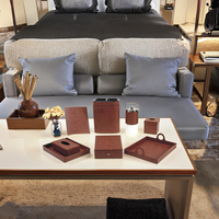 Boîte de rangement en cuir souple de luxe en gros Plateau de commodités d'hôtel de salle de bain