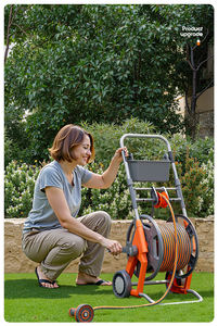 <span class=keywords><strong>Enrouleur</strong></span> <span class=keywords><strong>de</strong></span> tuyau robuste orange avec roues - Qualité supérieure, durable et pour usage professionnel - Product Image 2