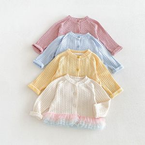 Cardigan <span class=keywords><strong>in</strong></span> <span class=keywords><strong>Tulle</strong></span> Stile Coreano per Bambine, Nuova Collezione Autunno 2026, Maglione Morbido Tinta Unita Testurizzato per Neonati e Bambini - Product Image 3